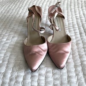 4 inch evening, slingback sandals, light, pink with rhinestone buckles
